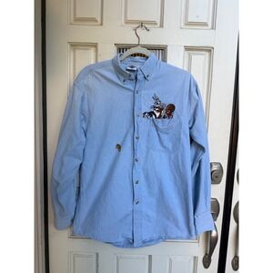 Vtg 90's Warner Bros Acme Clothing Bugs Bunny Embroidered Denim Shirt Size Small